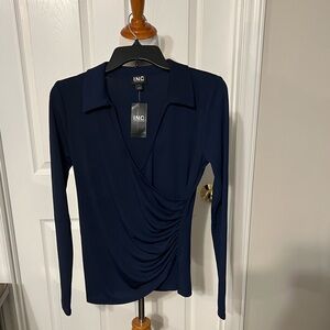 NWT INC International Concepts Women's Deep Blue Drape Blouse